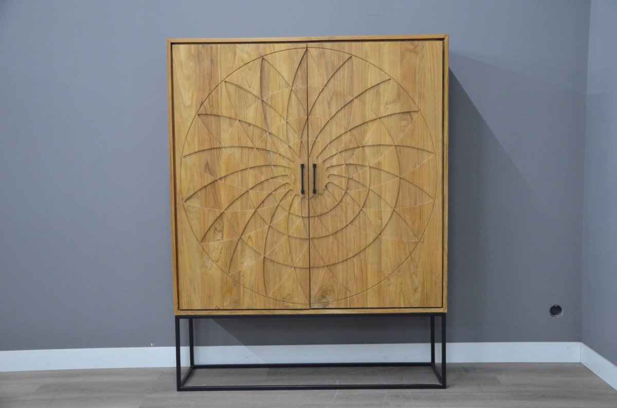 2 deurs kast 140 cm – met handgesneden zon - Afbeelding 6