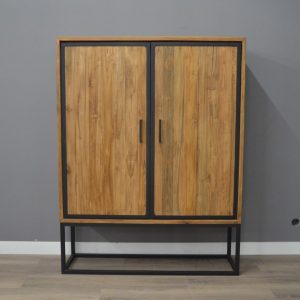 teak 2 deurs kast 140 cm – metalen frame