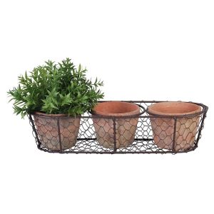 Esschert Design 3 potjes AT in draadmand