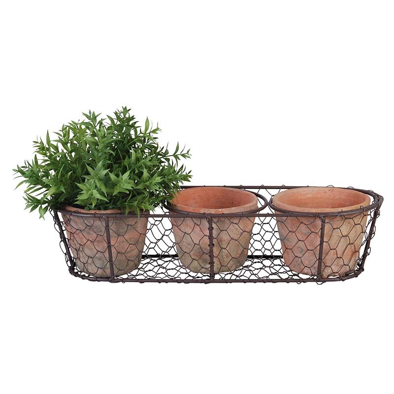 Esschert Design 3 potjes AT in draadmand