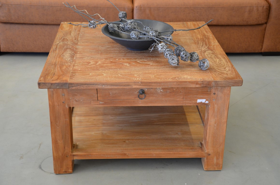 Vierkante salontafel van oud teak - Afbeelding 3