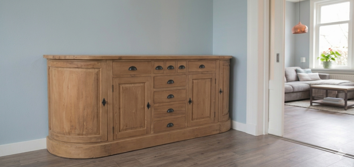 Teak dressoir ronde kanten 220 cm - Afbeelding 2