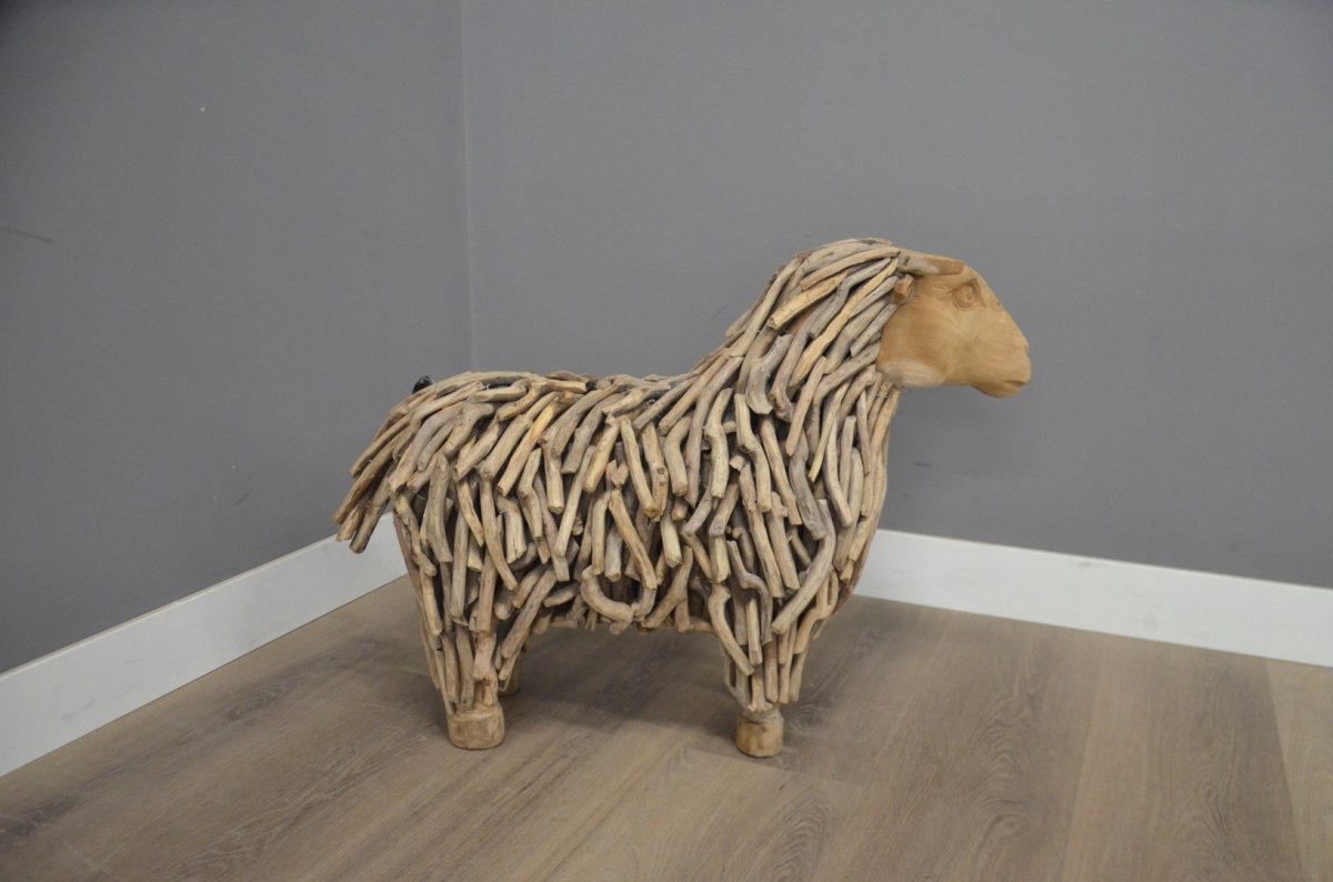 Handgemaakt Teak Schaap (60 cm) - Afbeelding 3