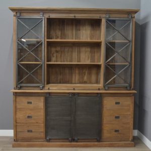 Industriële teak vitrinekast 200 cm