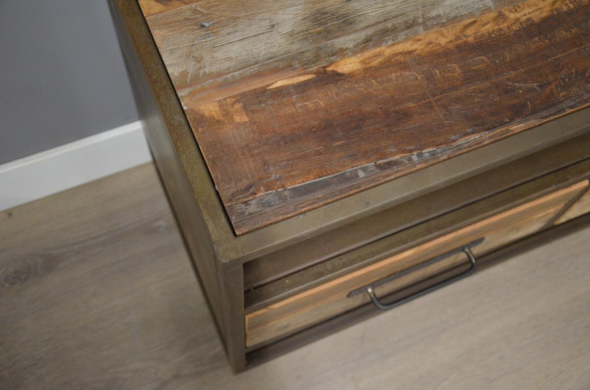 Industriële teak tv kast 150 cm - Afbeelding 4