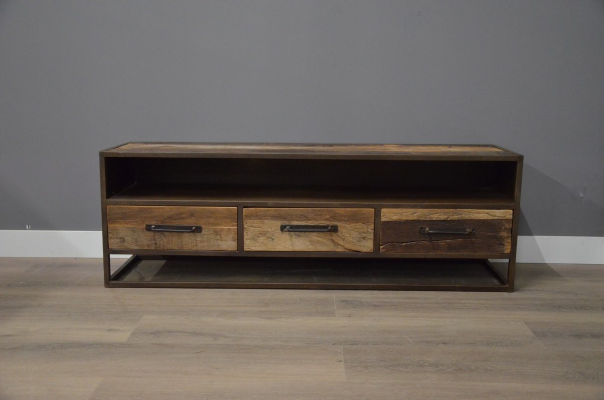 Industriële teak tv kast 150 cm