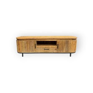 teak tv meubel ronde kanten 220 cm geborsteld