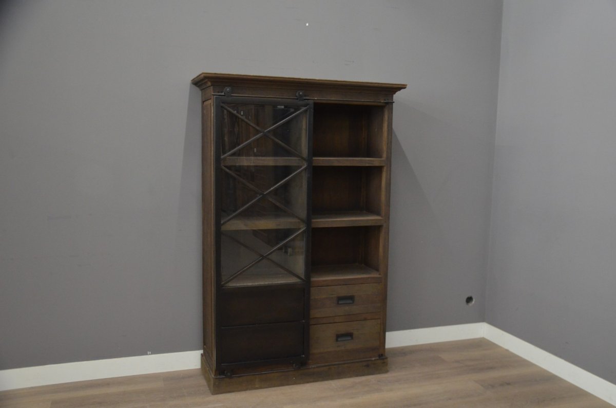 Teak vitrinekast 120 cm – Industrieel - Afbeelding 5