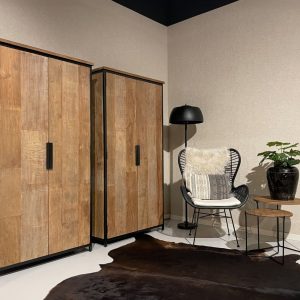 Teak wandkast met metalen frame 100 cm