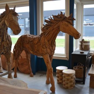 Uniek Handgemaakt Teakhouten Paard – Levensgroot Kunstwerk (250 cm breed)