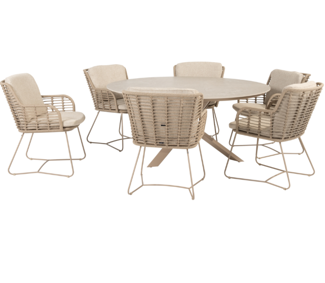 Dining tafel Prado latte Ø160 cm + Dining stoel Fabrice 8-dlg - Afbeelding 3