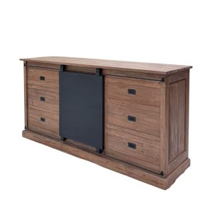 Teak dressoir met metalen schuifdeur 180 cm