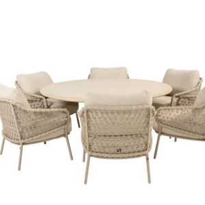 Low dining tafel Hampton mortex Ø160 + Low dining stoel Sardinia 8-dlg