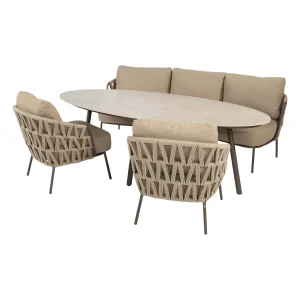 Low dining tafel Salute + Low dining stoel Mallorca + low dining bank Mallorca 4-dlg