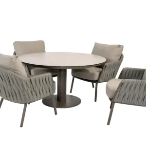 Low dining tafel Sara terre Ø130 cm + Low dining stoel Cannes 5-dlg