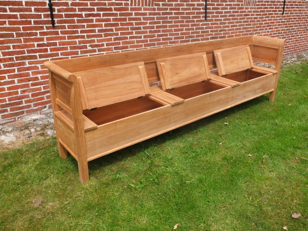 Strakke dichte teak klepbank met armleuning (div. afmetingen) - Afbeelding 4